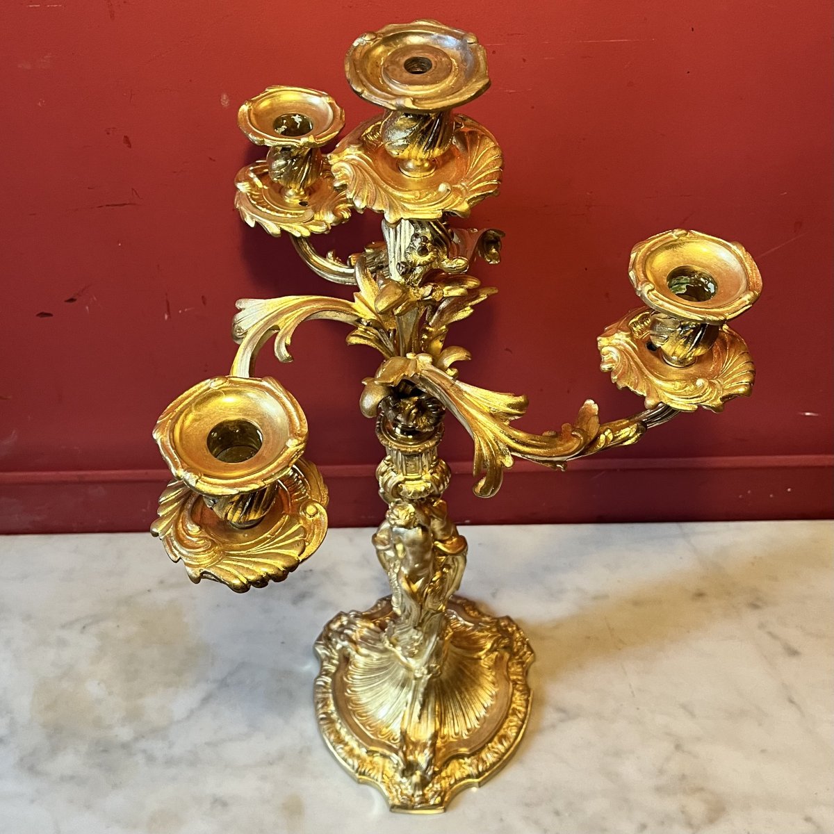 Grand candélabre aux sirènes, époque Napoléon III (56 cm)-photo-3