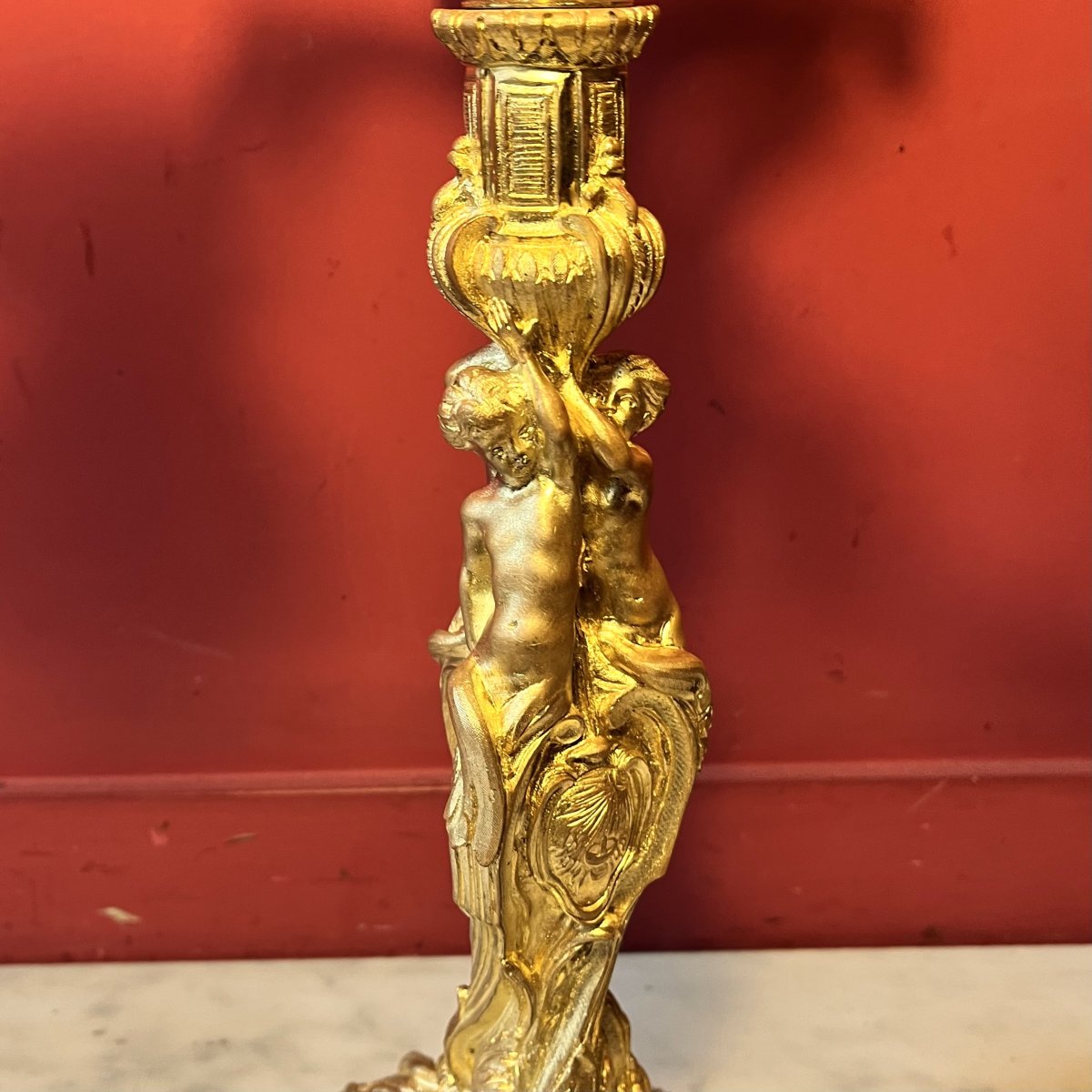 Grand candélabre aux sirènes, époque Napoléon III (56 cm)-photo-3