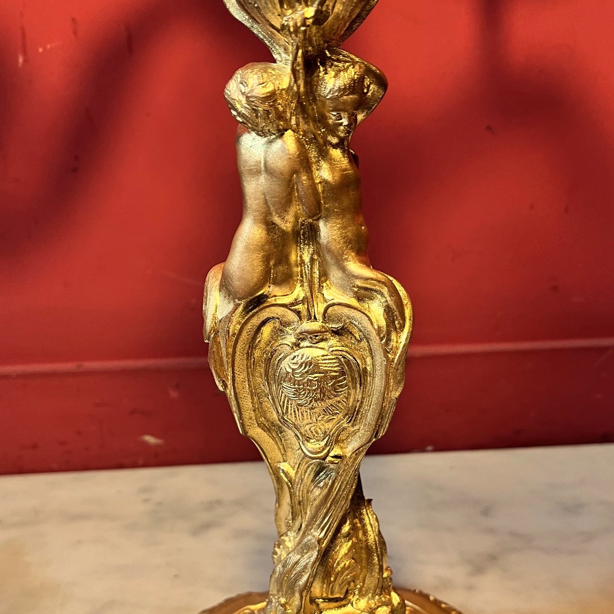 Grand candélabre aux sirènes, époque Napoléon III (56 cm)-photo-5