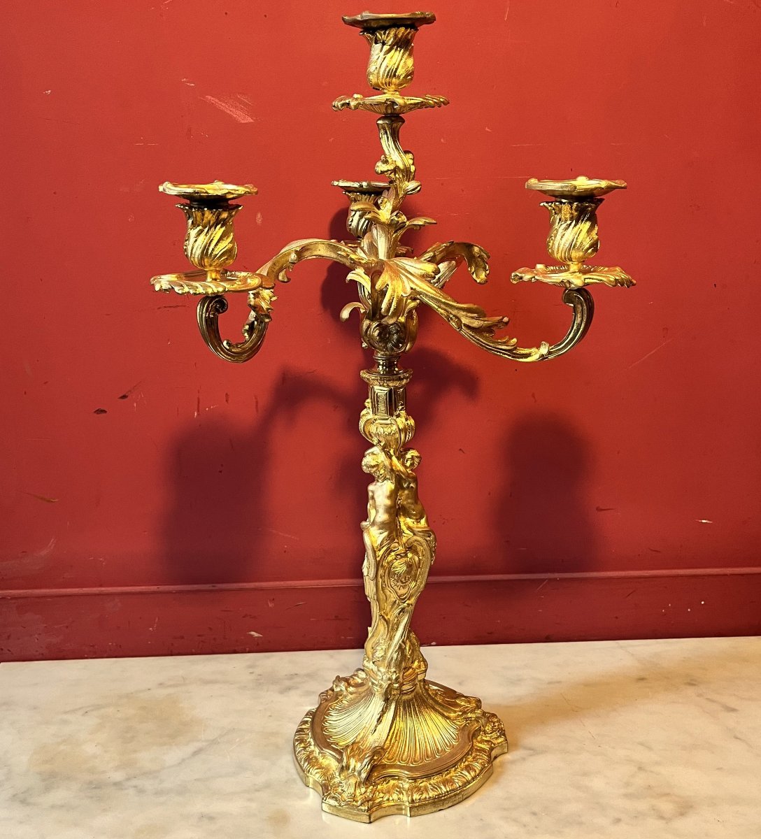 Grand candélabre aux sirènes, époque Napoléon III (56 cm)