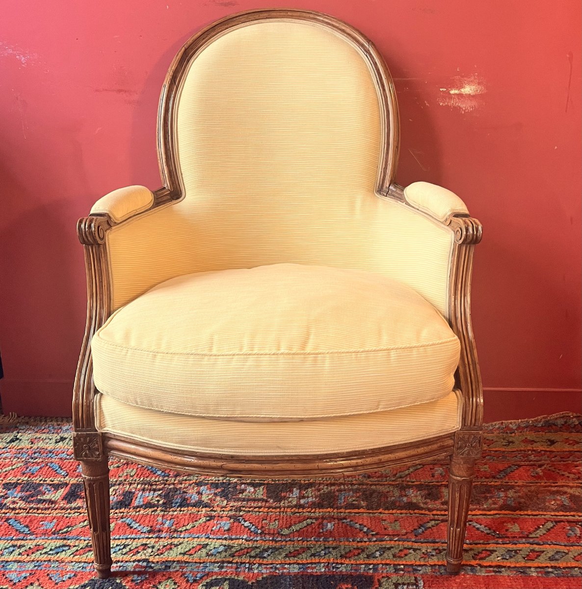 Stamped "jullienne," Louis XVI-period Bergère Chair-photo-2