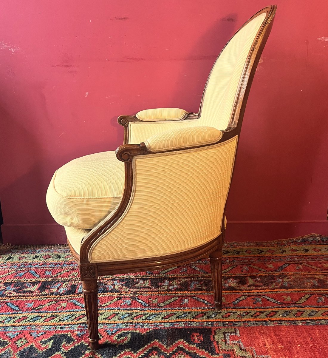 Stamped "jullienne," Louis XVI-period Bergère Chair-photo-3