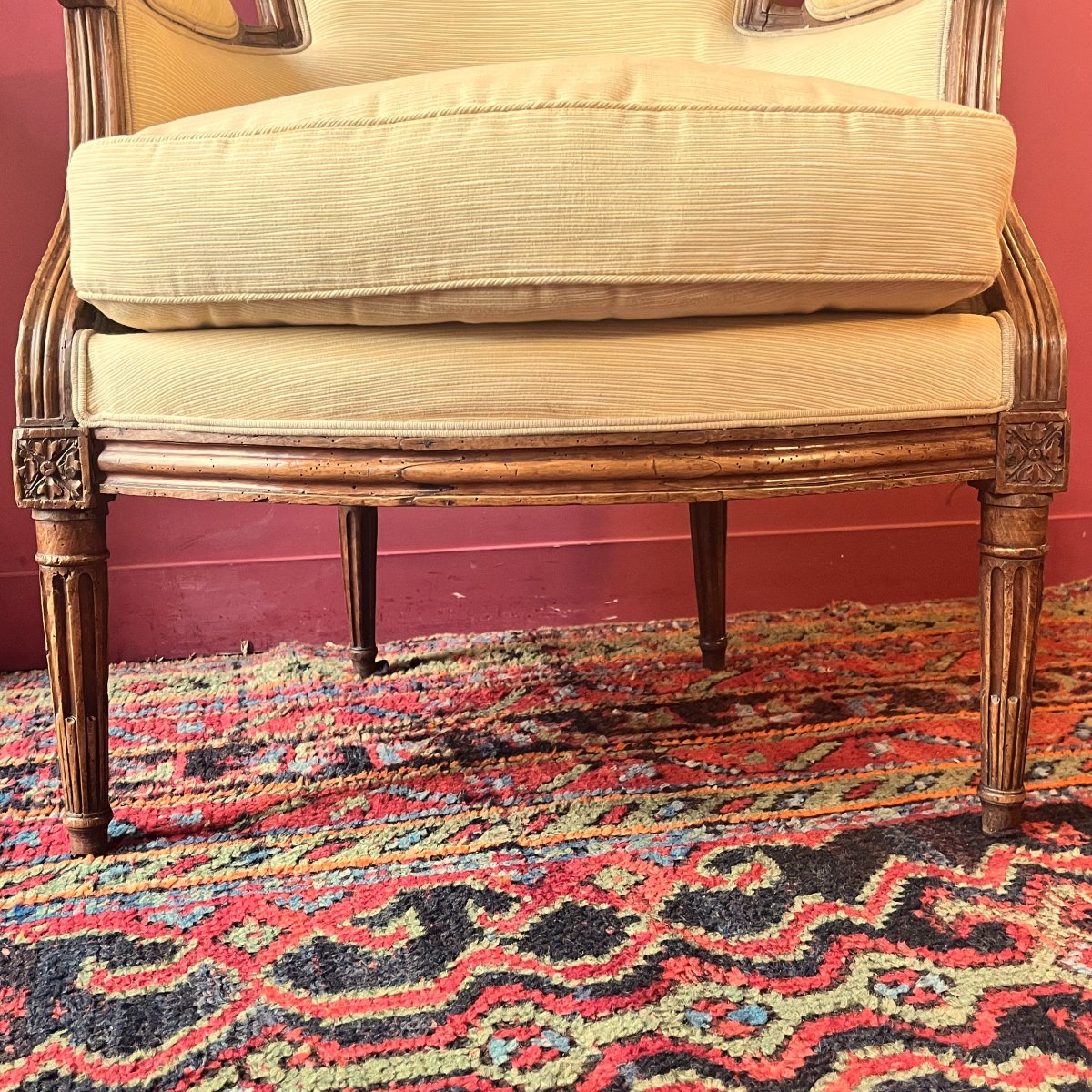 Stamped "jullienne," Louis XVI-period Bergère Chair-photo-3