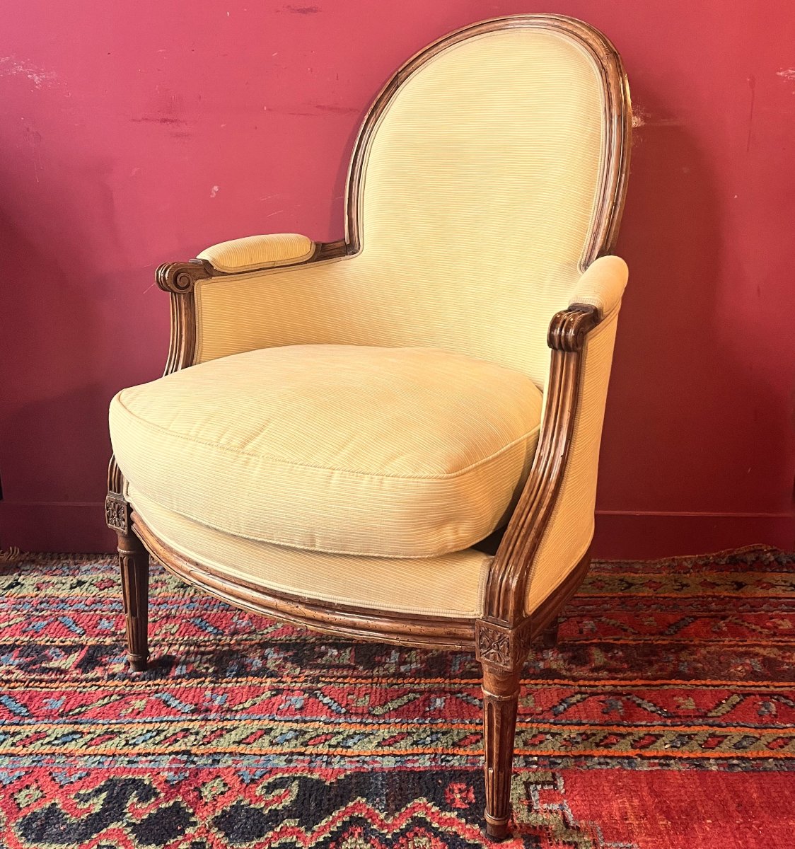 Stamped "jullienne," Louis XVI-period Bergère Chair