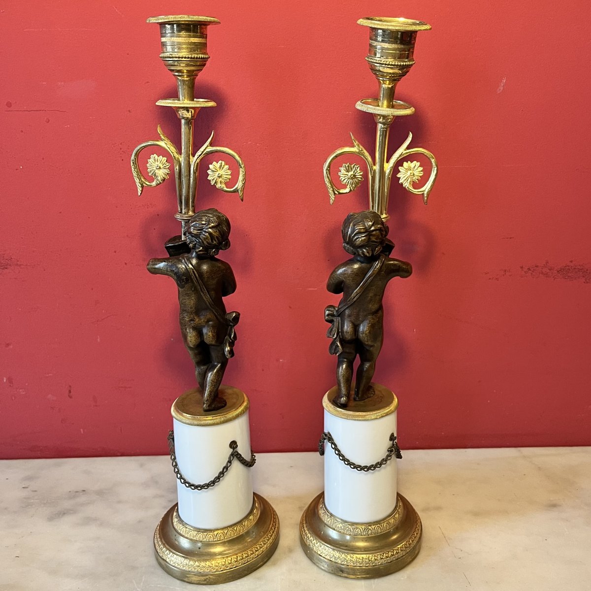 Pair Of Candlesticks With Putti, Louis XVI Period-photo-7
