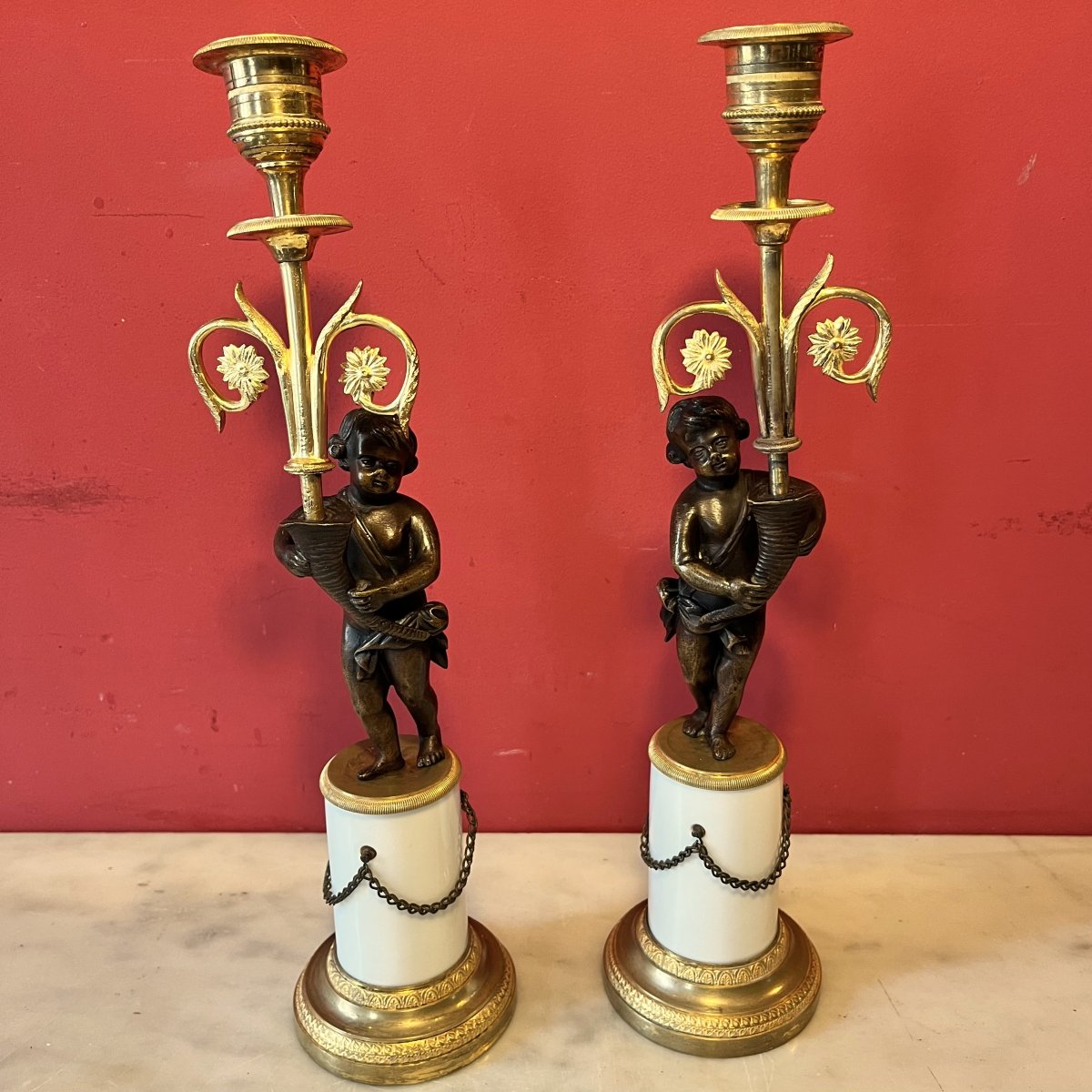 Pair Of Candlesticks With Putti, Louis XVI Period