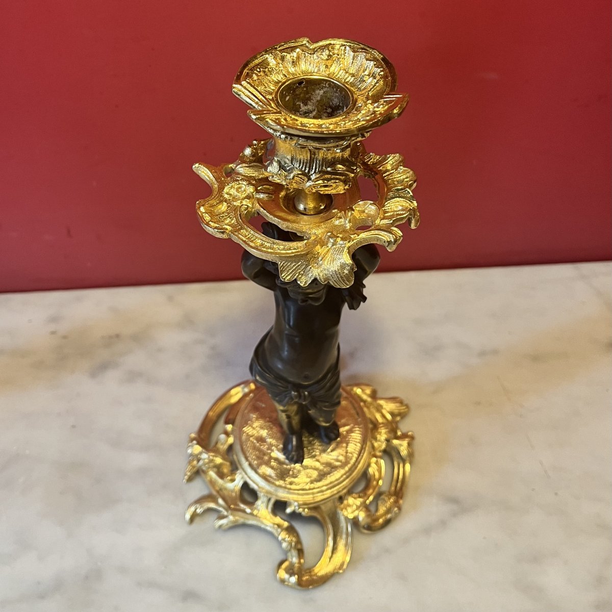 Paire de bougeoirs aux putti, époque Napoléon III-photo-3
