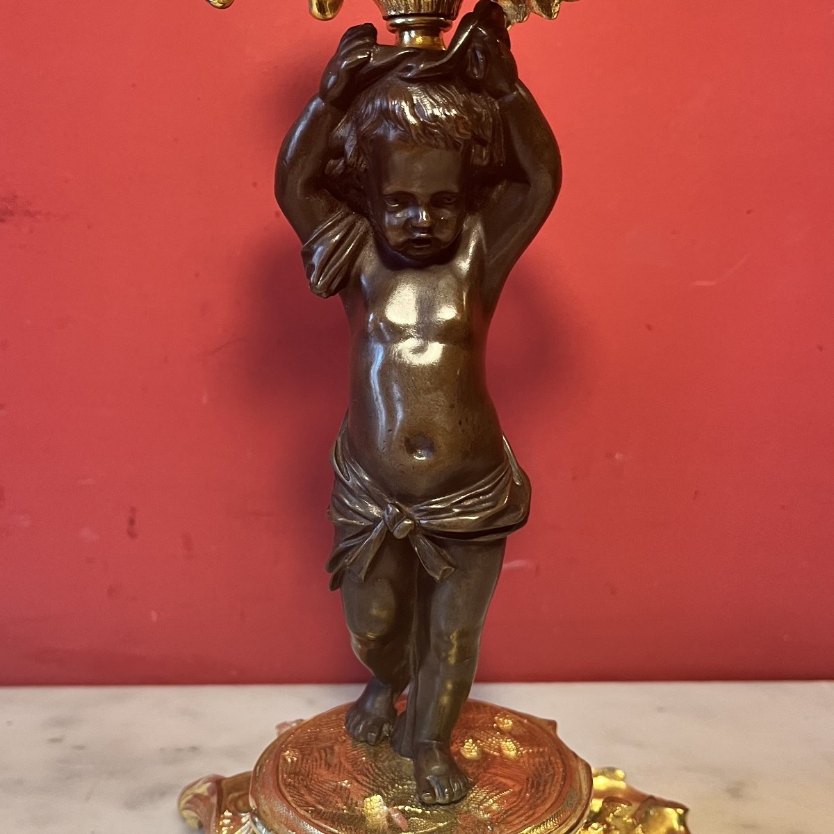Paire de bougeoirs aux putti, époque Napoléon III-photo-5