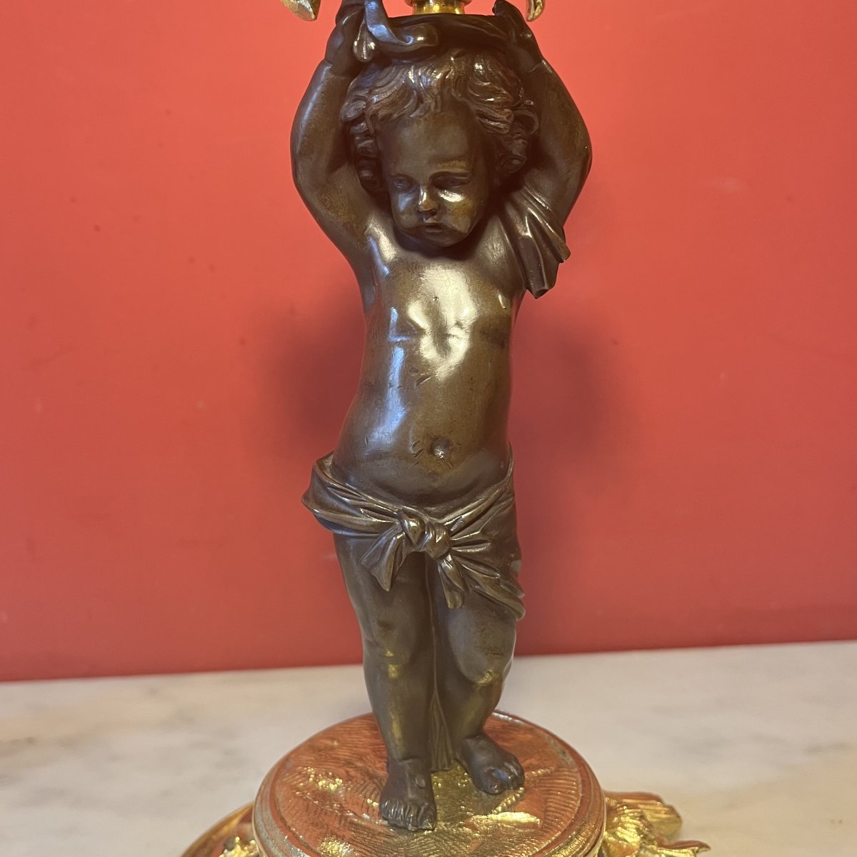 Paire de bougeoirs aux putti, époque Napoléon III-photo-6
