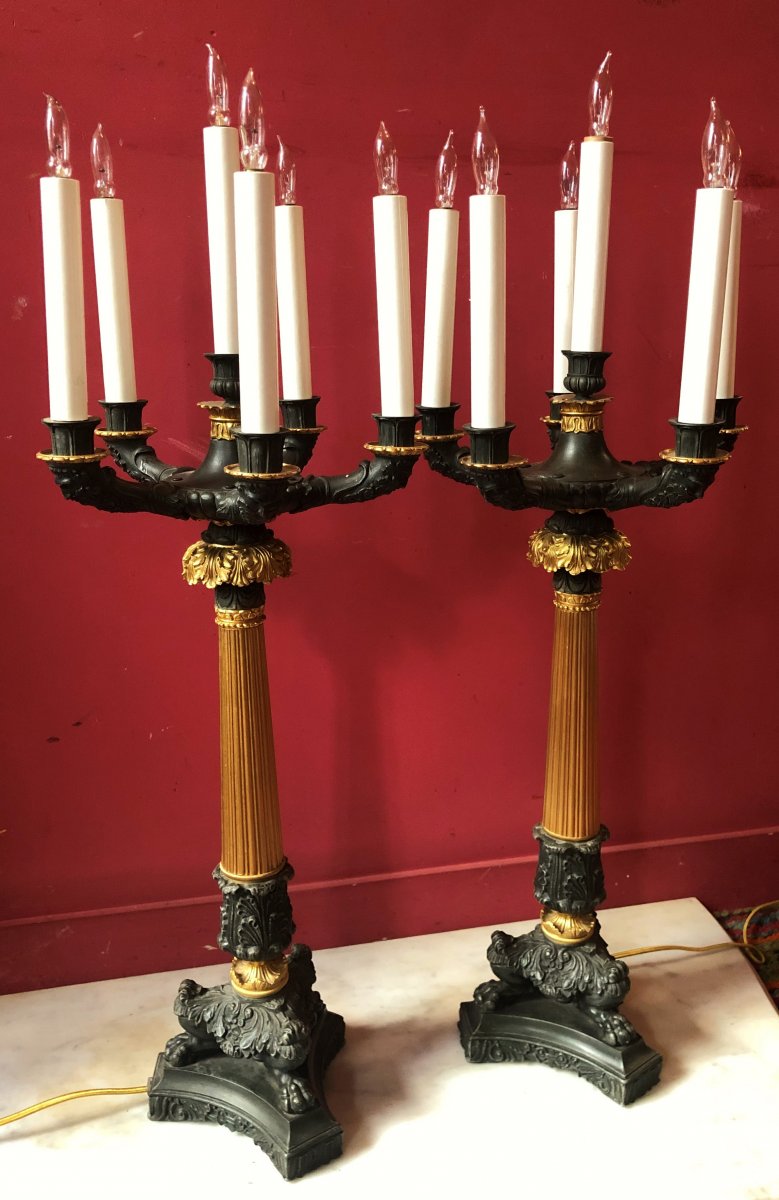Pair Of Large Candelabras, Restauration Period