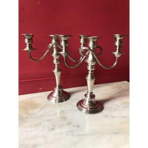 Pair Of Silver Plated Candelabras, England