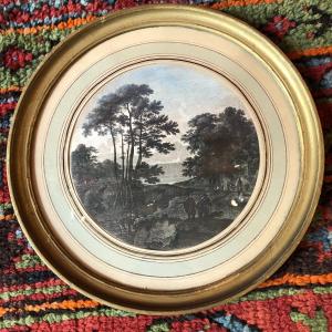 Gravure Paysage En Tondo