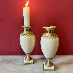 Pair Of Marble Candlesticks, 19th Century