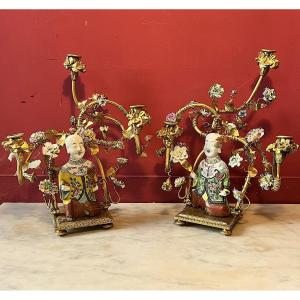 Pair Of Magots Candelabra, Late 19th Century