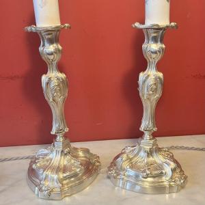 Paire de pieds de lampe rocaille, XIXème siècle