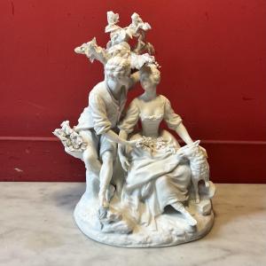 Meissen, A Romantic Scene In Bisque Porcelain