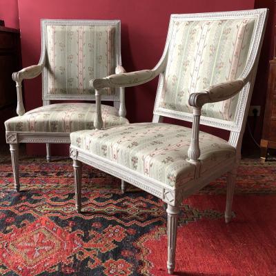 G. Jacob, Pair Of Sculpted Armchairs,  Louis XVI Period