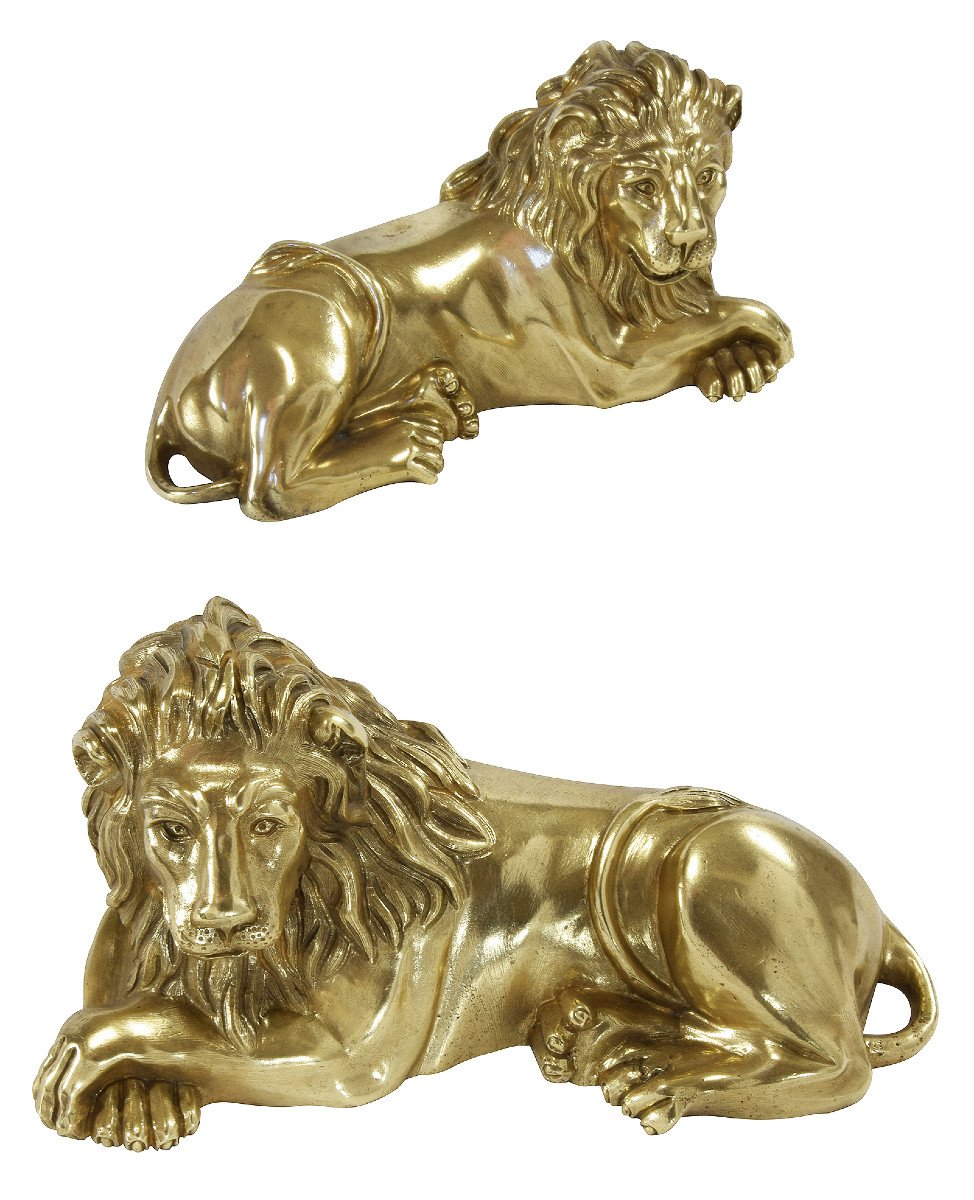 Paire De Lions Sculpture En Bronze Doré Napoléon III-photo-2