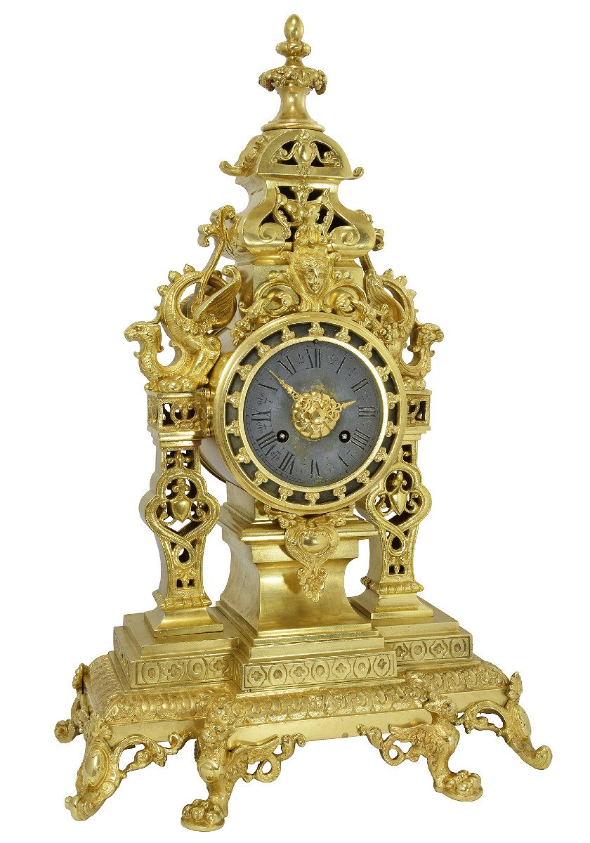 Clock And Candlestick Gilt Bronze Neoclassical-photo-2