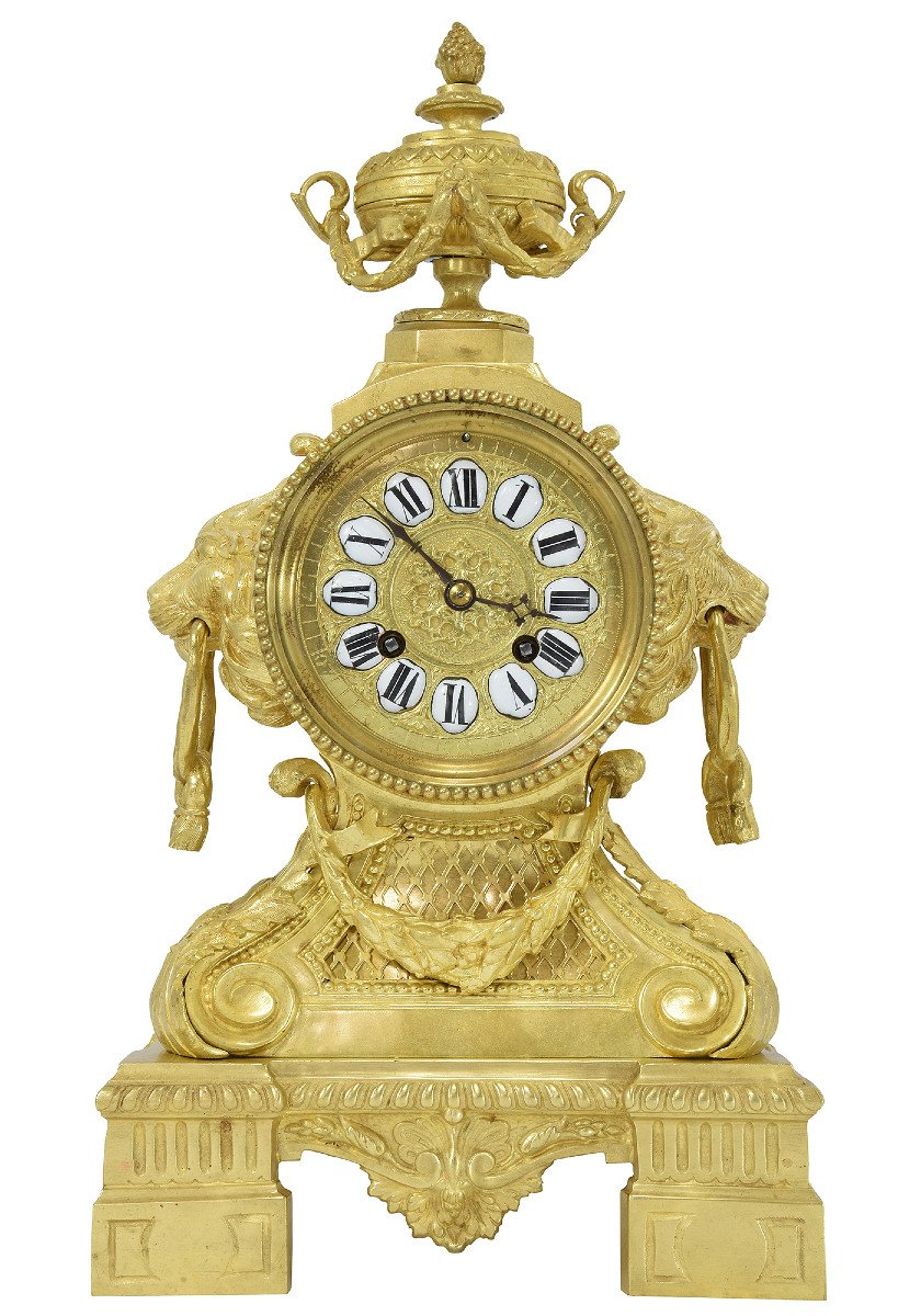 Pendule bronze doré "Mufles de lion" Néo-classique XIXème-photo-2