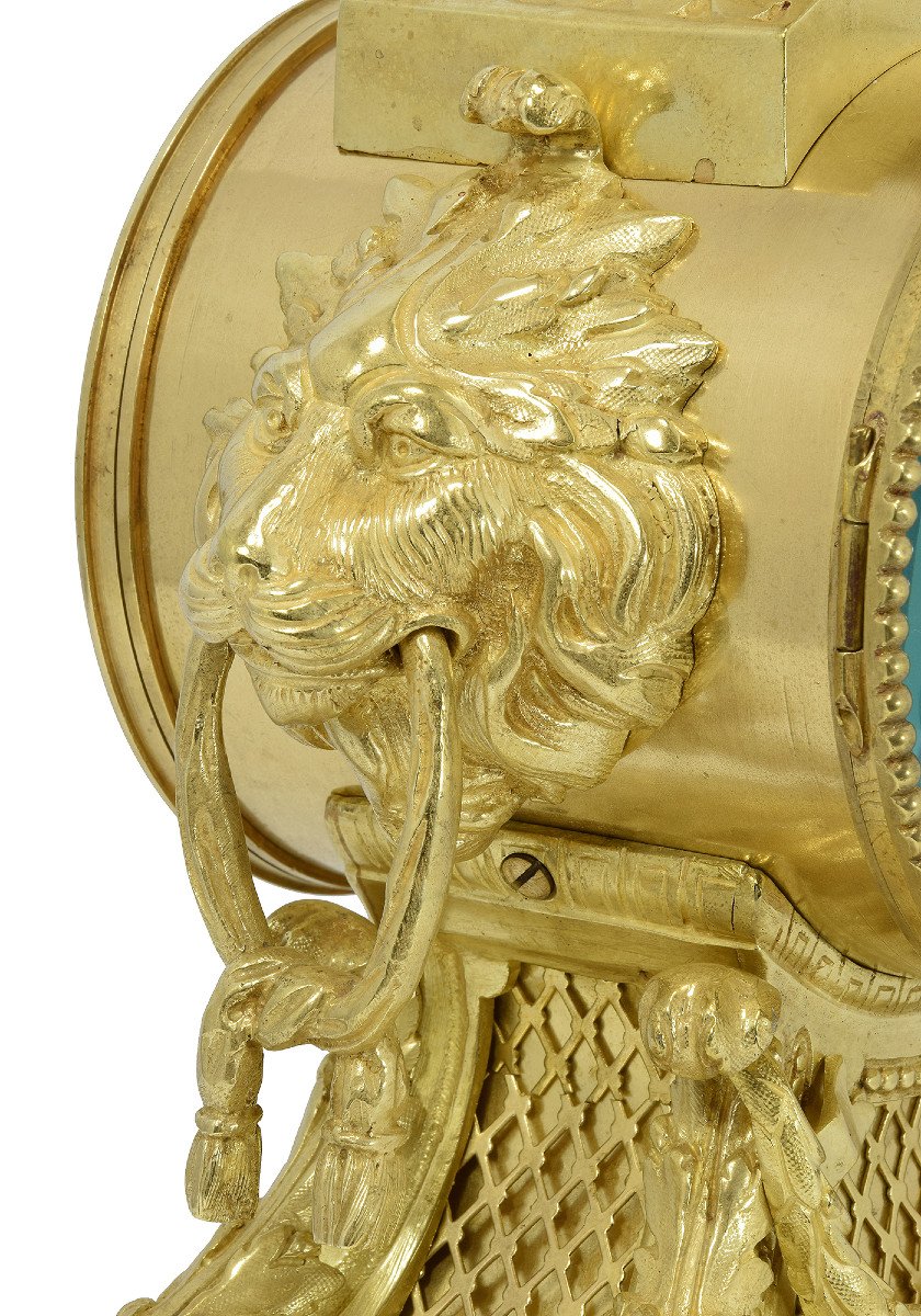 Clock "lion Head" In Gilt Bronze Néo-classique XIXème-photo-3