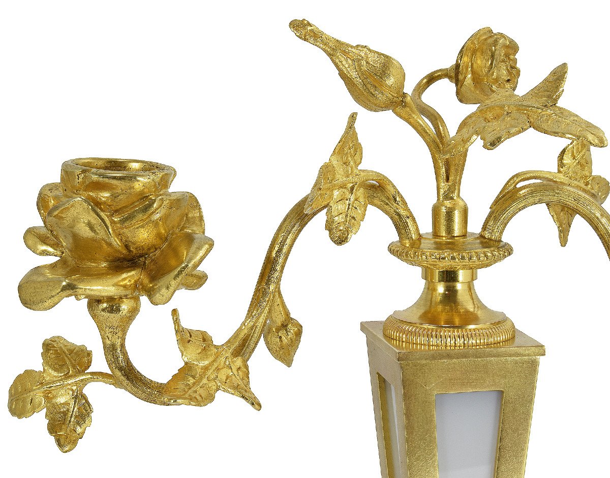Paire De Chandeliers Bronze Doré Et Opaline d'époque Napoléon III-photo-2
