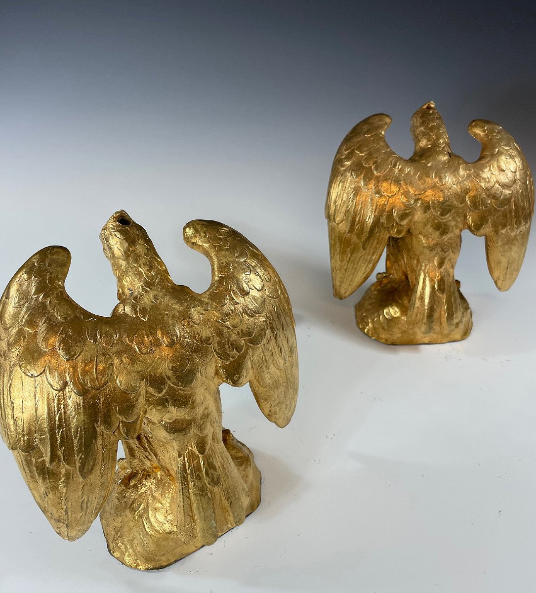 Sculpture Paire d'Aigles En Bronze Doré Napoléon III-photo-1