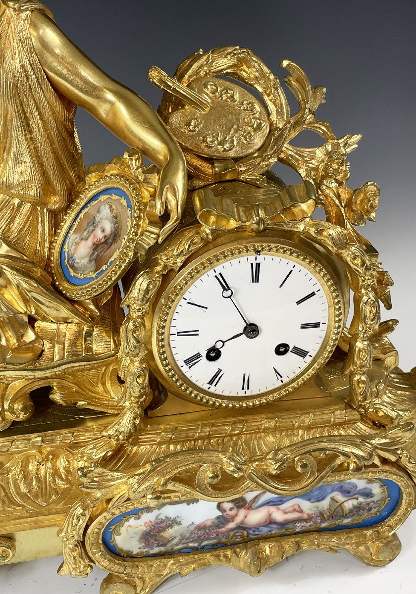  Clock "allegory Of Painting" Gilt Bronze Schmoll Paris-photo-2