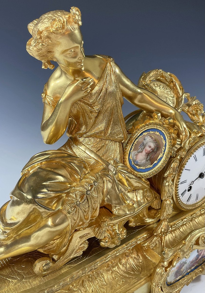  Clock "allegory Of Painting" Gilt Bronze Schmoll Paris-photo-3
