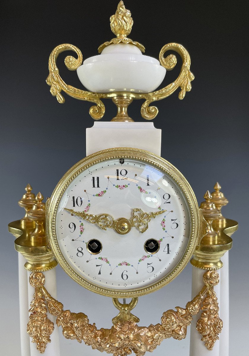 Pendule Portique En Marbre De Carrare Et Bronze Doré Napoléon III-photo-2
