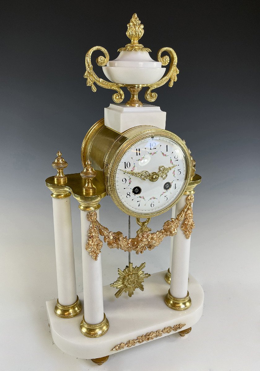 Pendule Portique En Marbre De Carrare Et Bronze Doré Napoléon III-photo-3