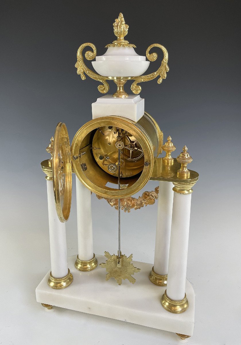 Pendule Portique En Marbre De Carrare Et Bronze Doré Napoléon III-photo-1
