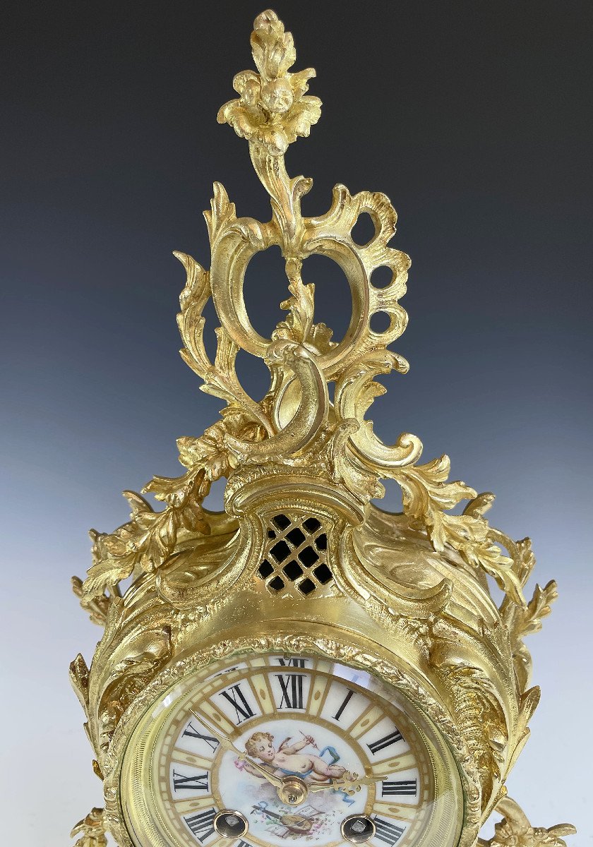 Pendule Louis XV En Bronze Et Porcelaine De Limoges-photo-2