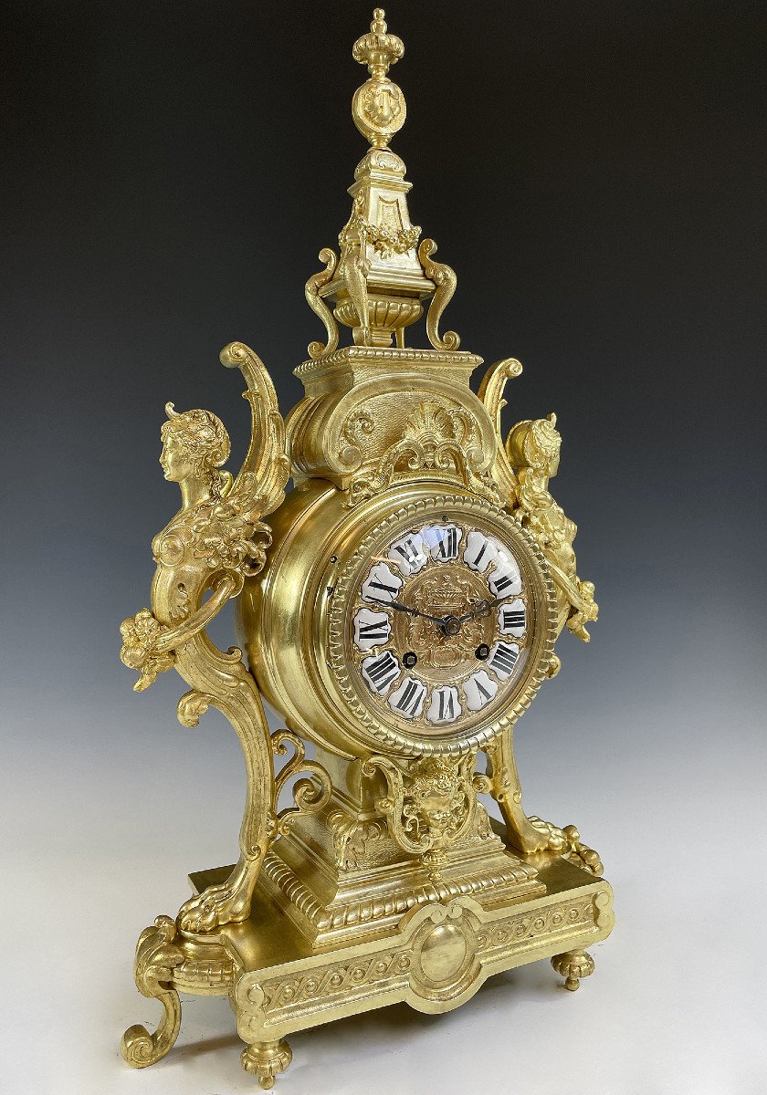 Clock Winged Female Gilded Bronze Napoléon III-photo-2