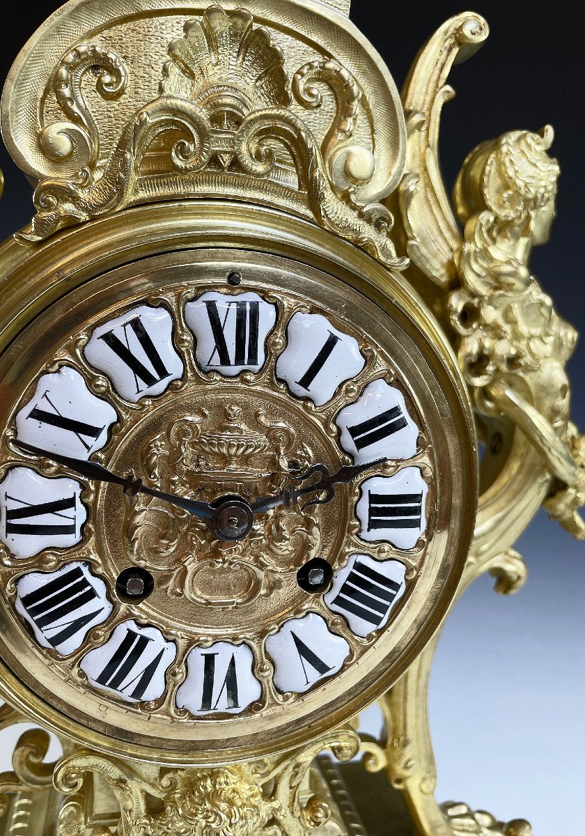Clock Winged Female Gilded Bronze Napoléon III-photo-4