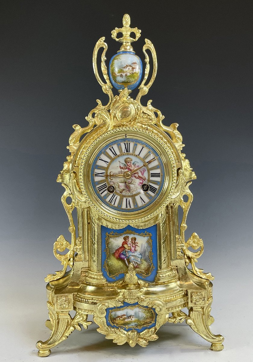 Clock Louis XV In Bronze And Porcelain Cinqualbre 1879 