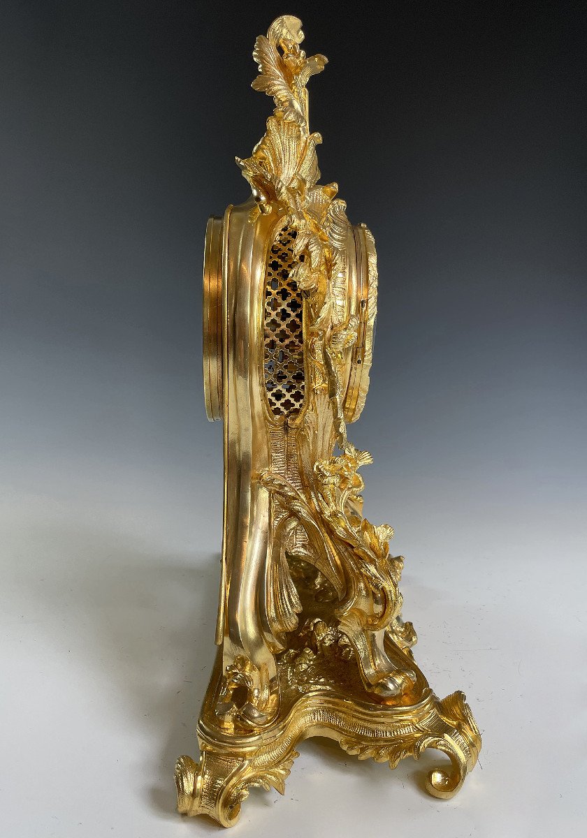 Pendule Cartel Style Louis XV En Bronze Doré Napoléon III -photo-3