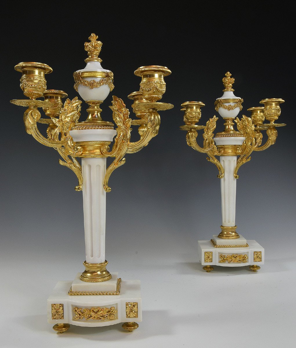 Paire De Chandeliers Marbre Et Bronze Napoleon III