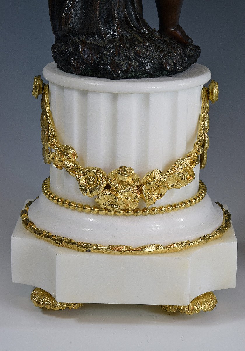 Paire De Chandeliers En Bouquet De Fleurs Style Louis XVI Marbre Et Bronze-photo-4