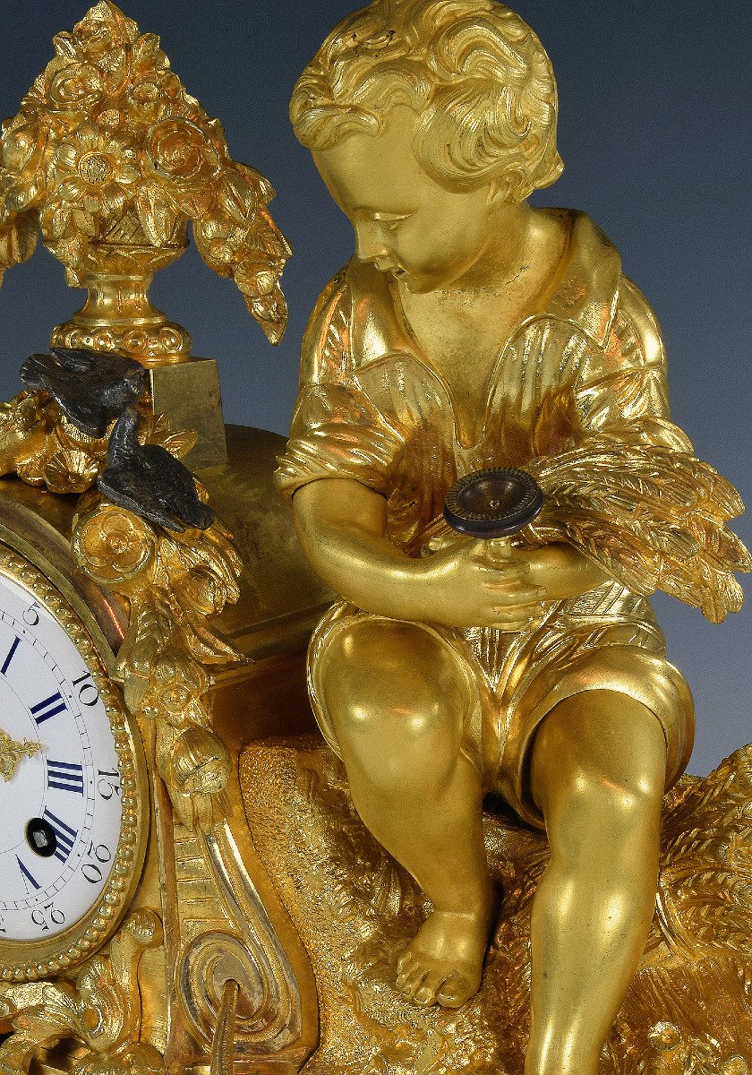 Pendule Aux Oiseaux Bronze Et Porcelaine Napoléon III-photo-2