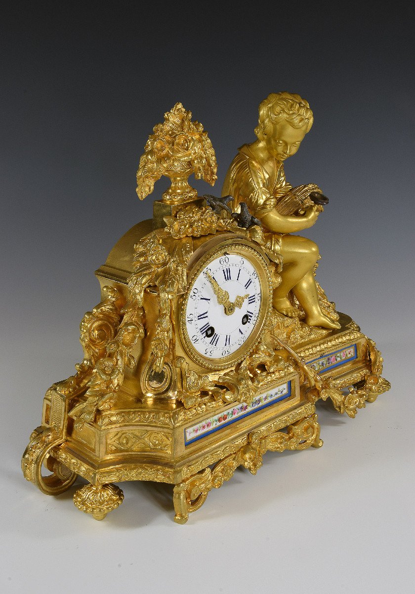 Pendule Aux Oiseaux Bronze Et Porcelaine Napoléon III-photo-3