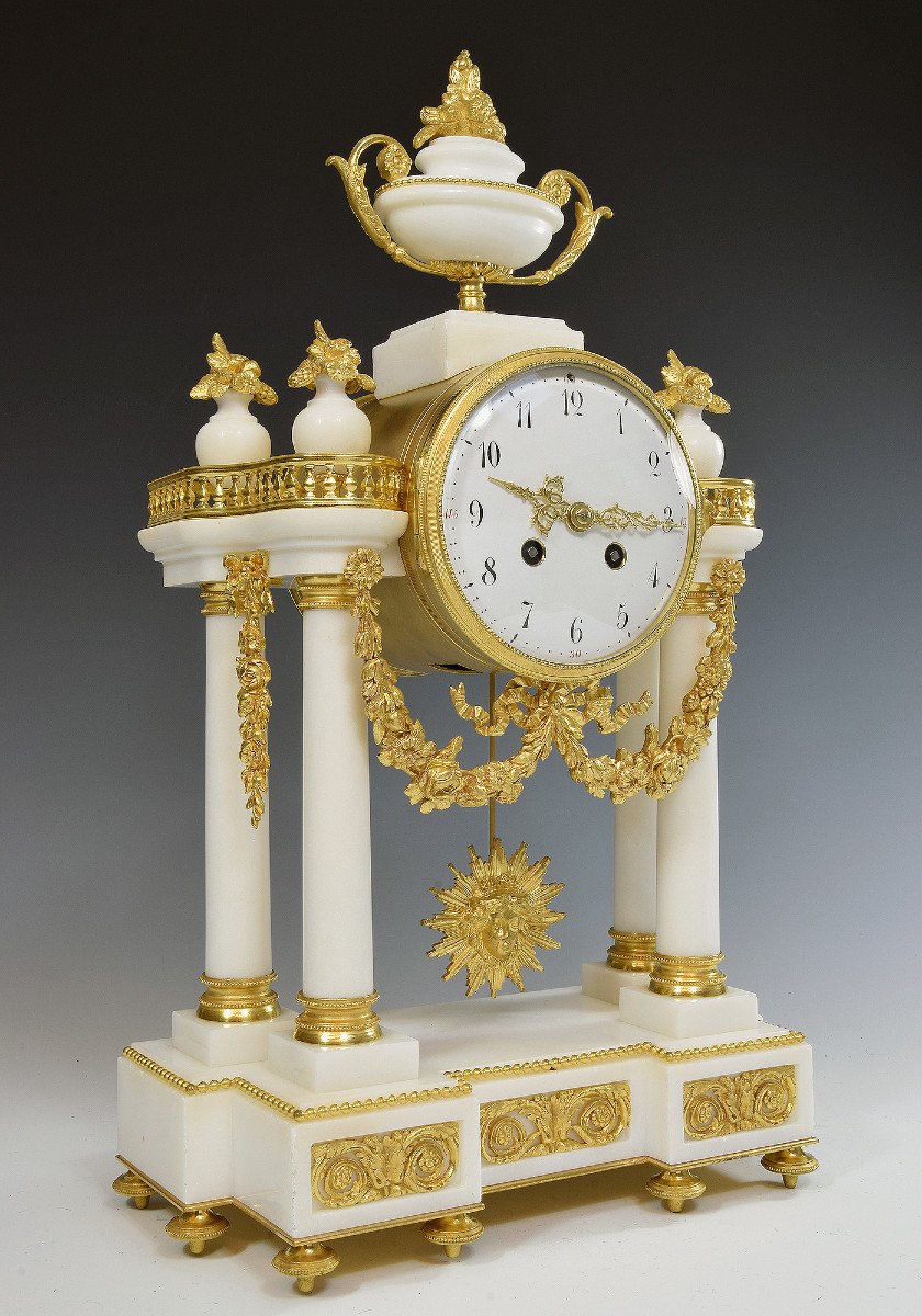 Pendule Portique En Marbre De Carrare Et Bronze Doré Napoléon III-photo-2