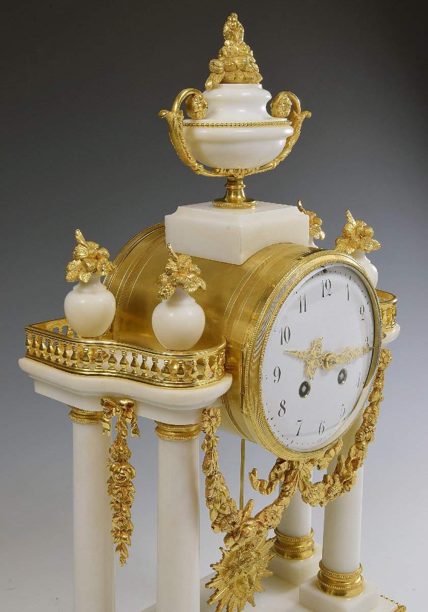 Pendule Portique En Marbre De Carrare Et Bronze Doré Napoléon III-photo-2