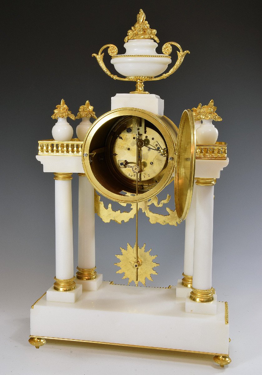 Pendule Portique En Marbre De Carrare Et Bronze Doré Napoléon III-photo-3