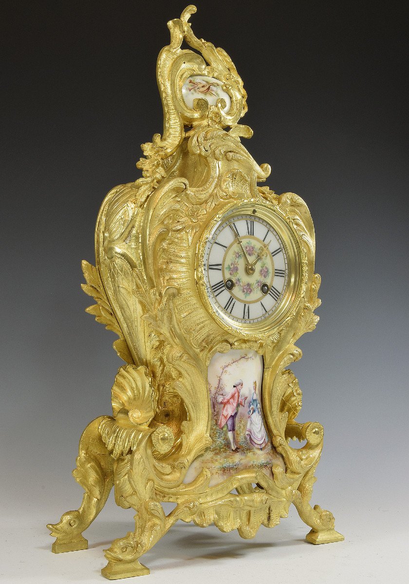 Pendule En Bronze Et Porcelaine Style Louis XV-photo-3