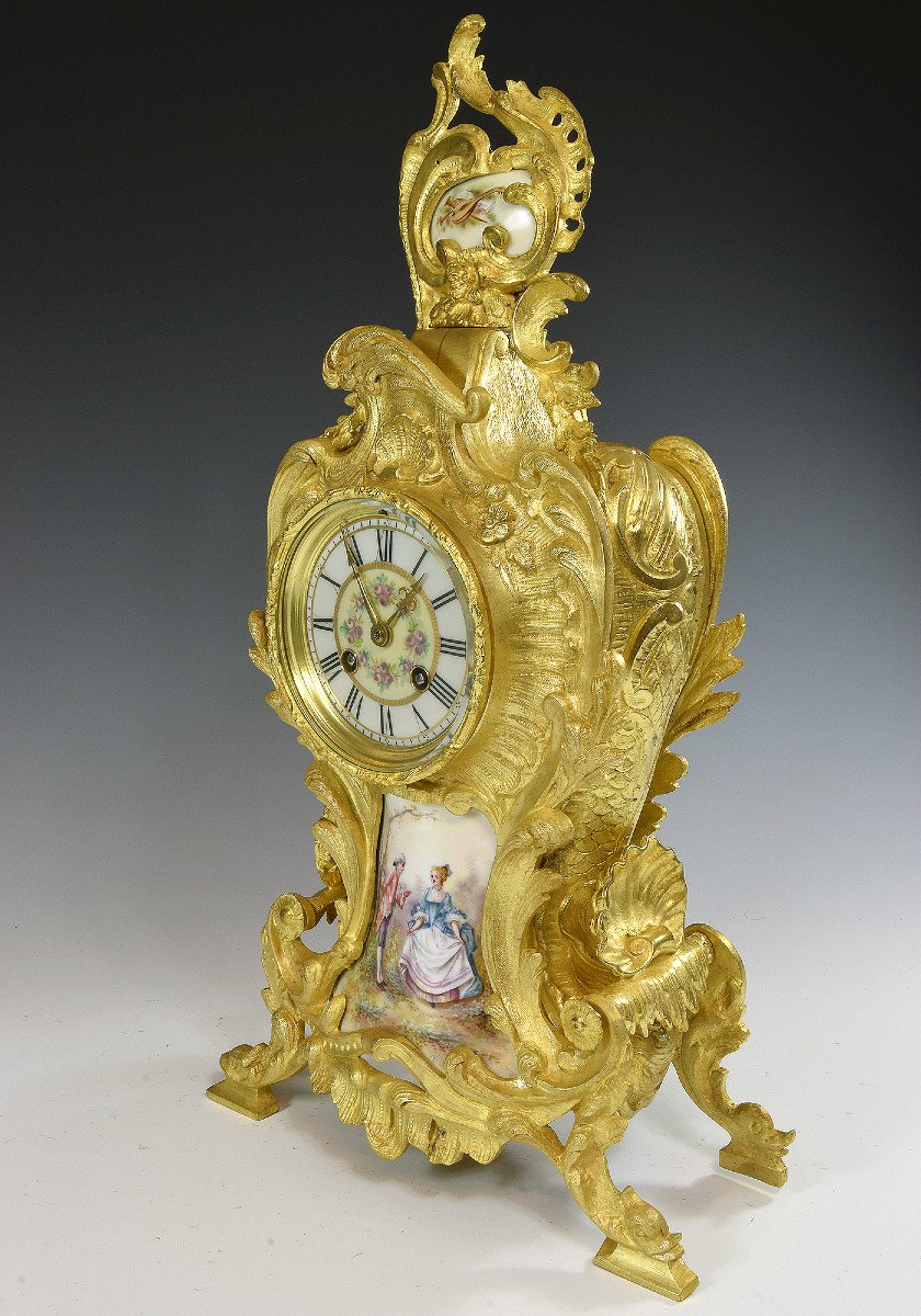 Pendule En Bronze Et Porcelaine Style Louis XV-photo-4