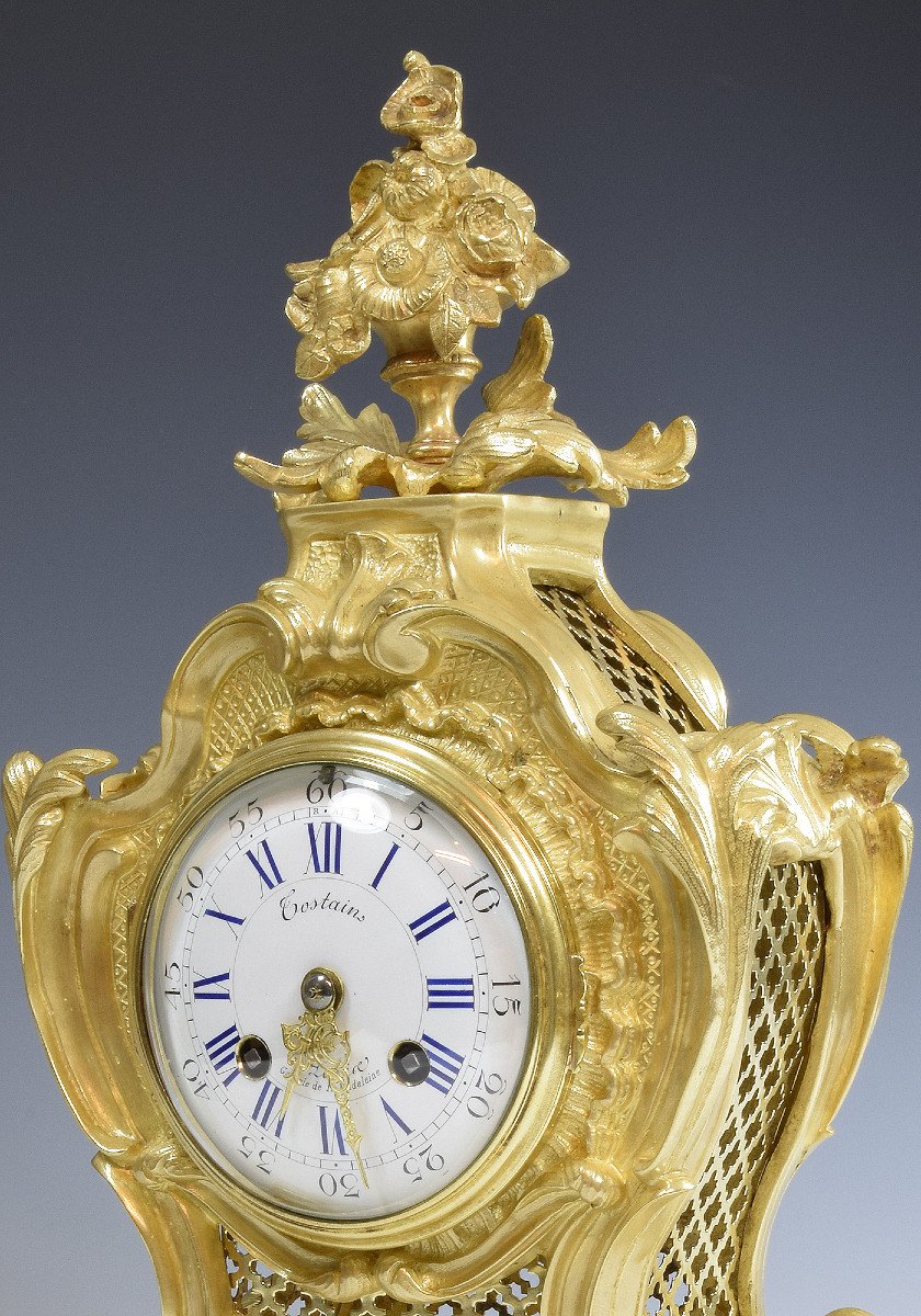 Pendule Cartel Style Louis XV En Bronze Napoléon III Costain-photo-2