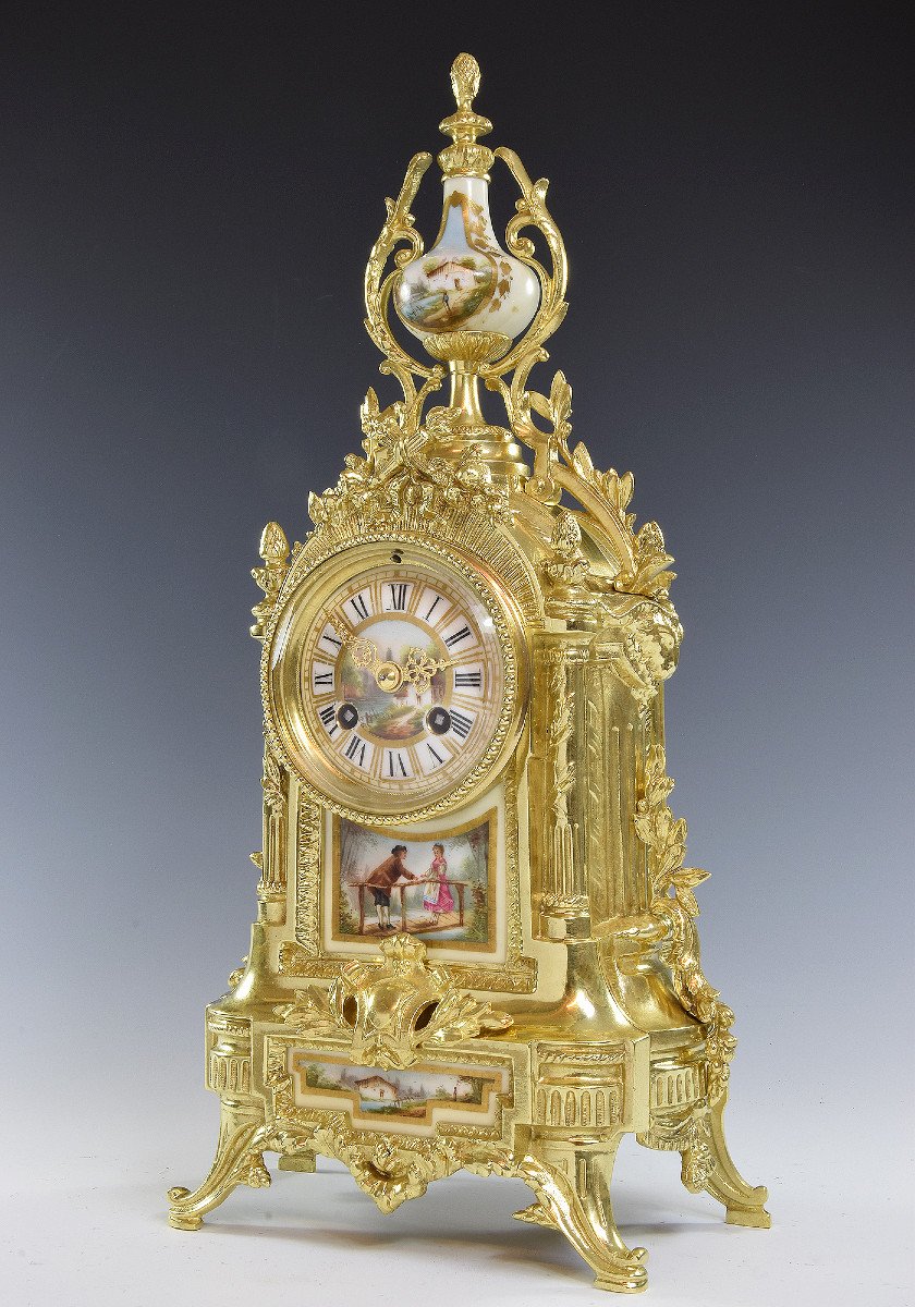 Clock Napoléon III In Bronze And Limoges Porcelain