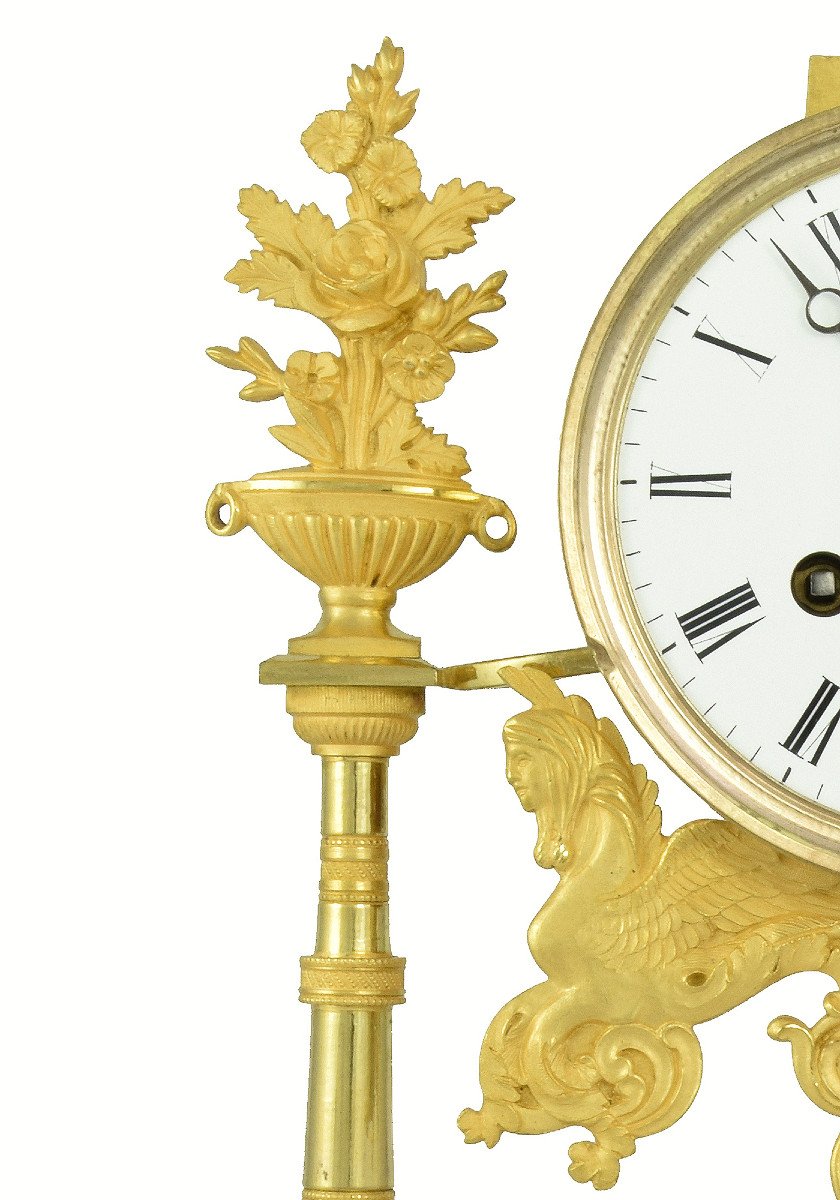 Pendule Portique En Bronze Doré Au Mercure Et Marbre-photo-4