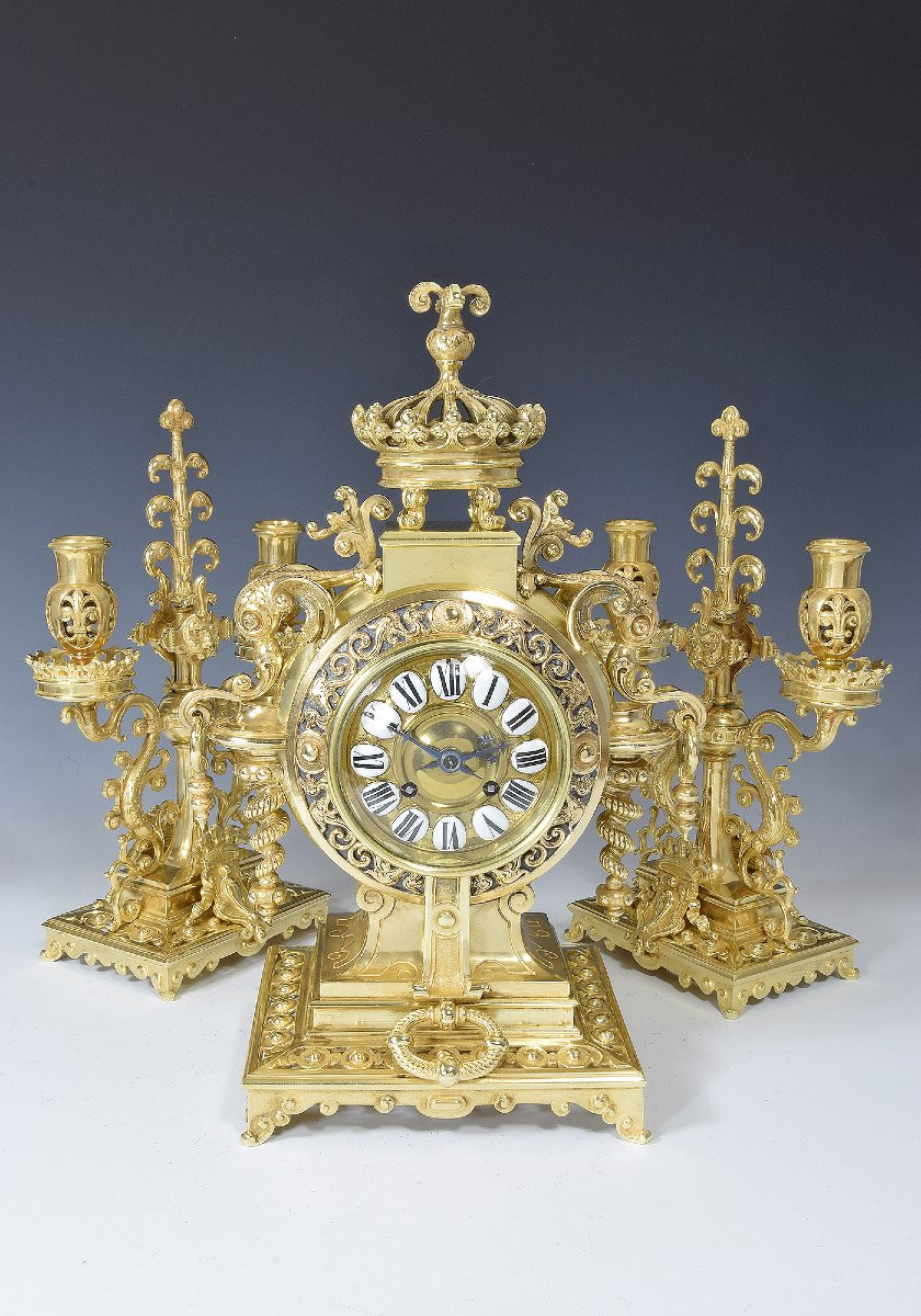 Lefebvre Regence Fish Clock And Candlesticks 1880-photo-2